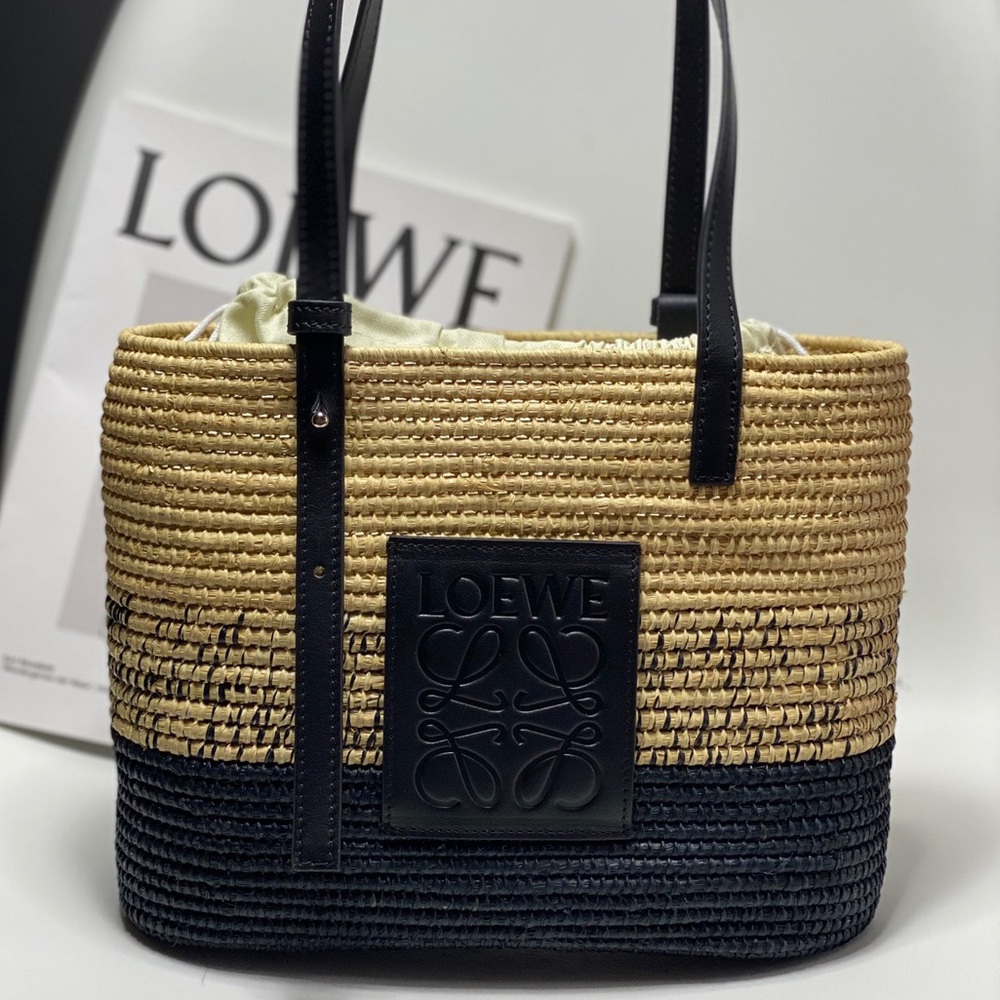 Loewe Square Basket Tote Woven Raffia Small Ombré Black